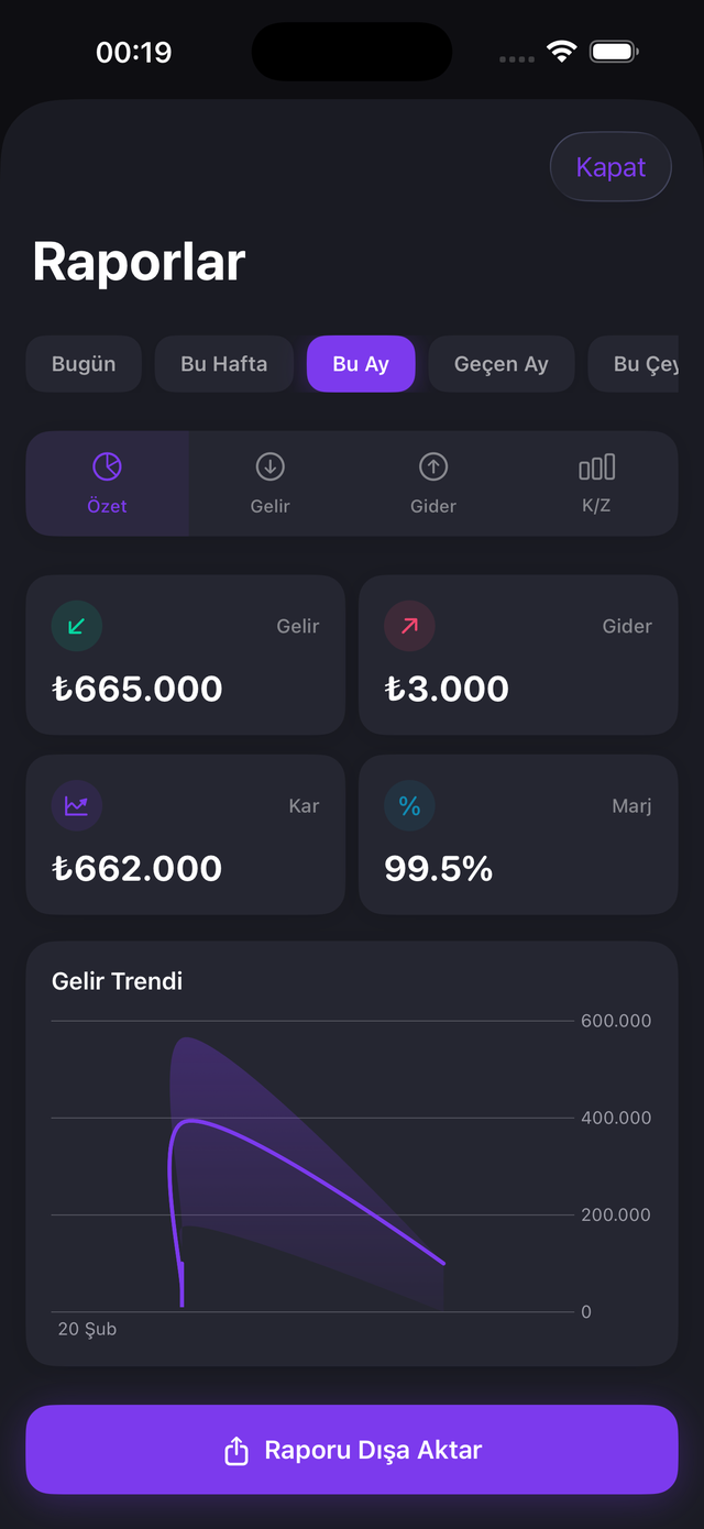 Detaylı finansal raporlar — kâr zarar tablosu ve gelir gider trend grafikleri